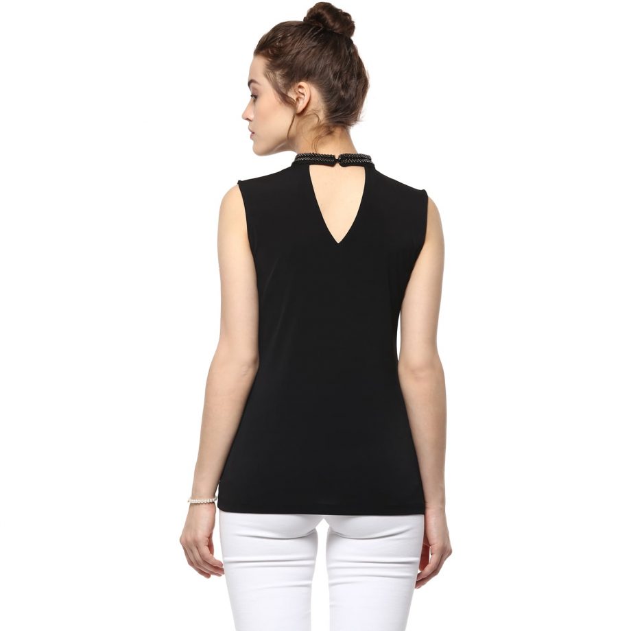 Affordable Sleeveless Neck Embellished Black Top online