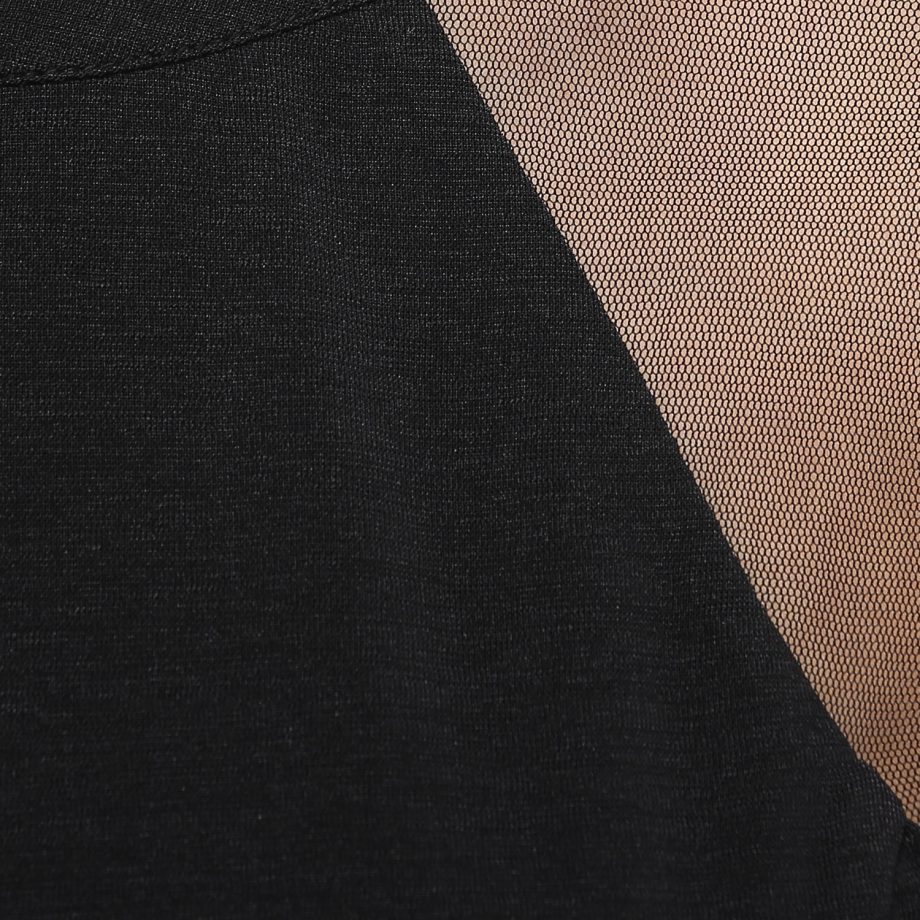 Mesh Detail Embellished Belt Peplum Black Top