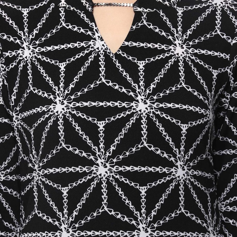 Shop Cold Sleeve Chain Print, Neck Detail Black Top