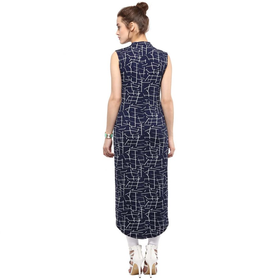 Buy Blue Floral Print Front Half Zipper Dress Online in India