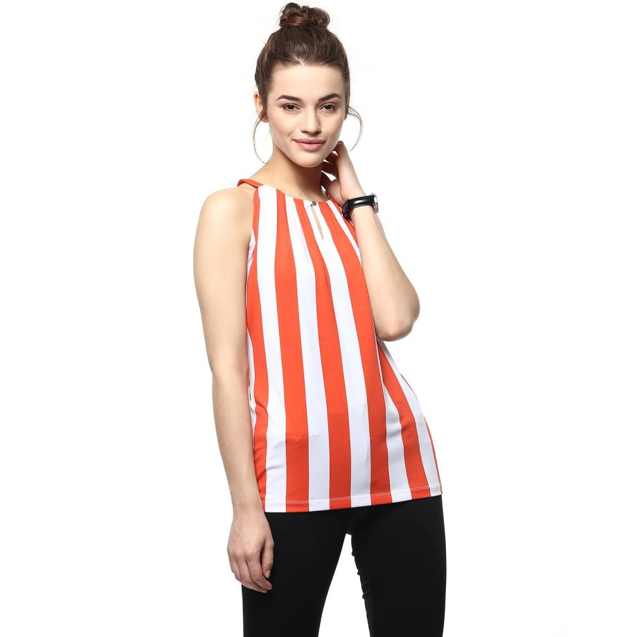 Buy Orange Stripe Top With Front Button at Best Price