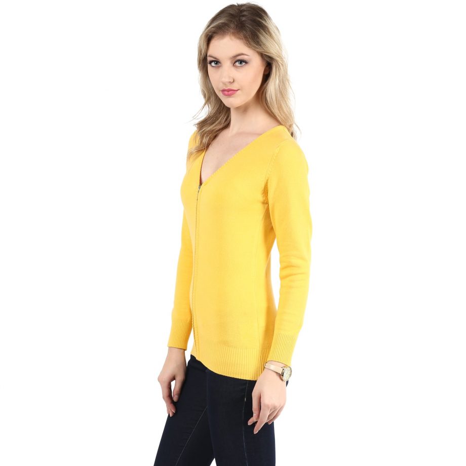 Affordable Yellow Front Zipper Cardigan