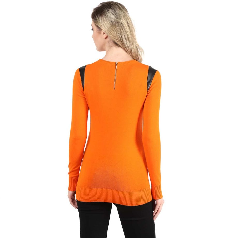 Shop Orange Leather Shoulder Patch Sweater