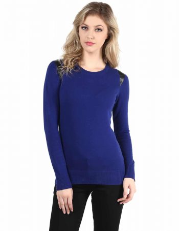 Buy Blue Leather Shoulder Patch Sweater in India