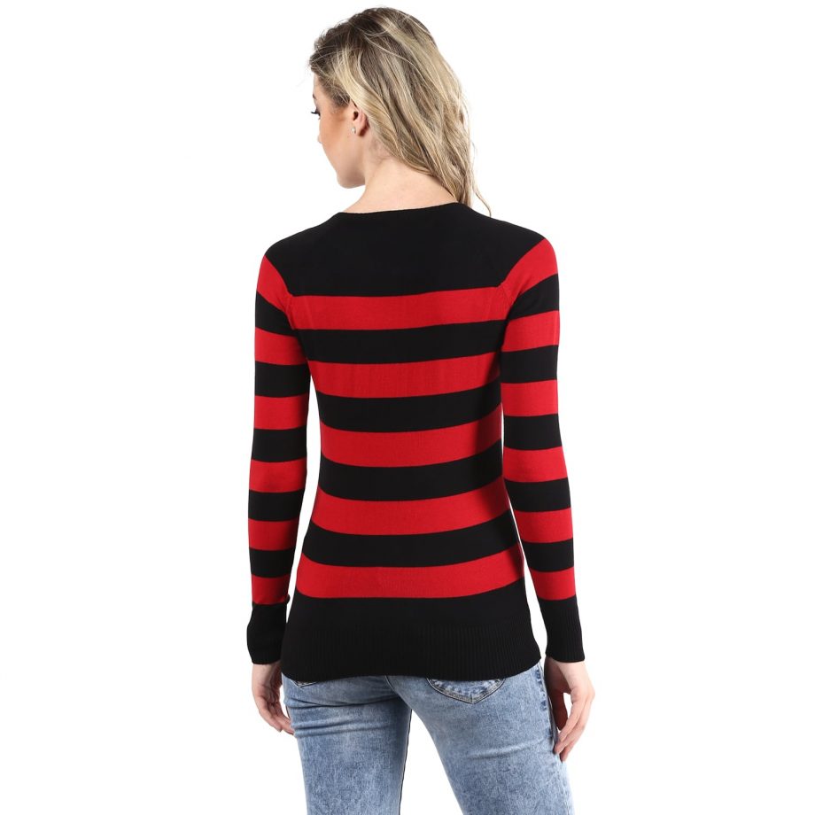 Affordable Red Melange Striped Sweater At Best Price