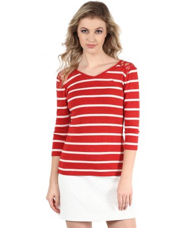 Buy Red Stripe V-Neck Top at Best Price