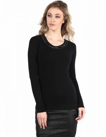 Black Neck Embellishment Sweater At Best Price
