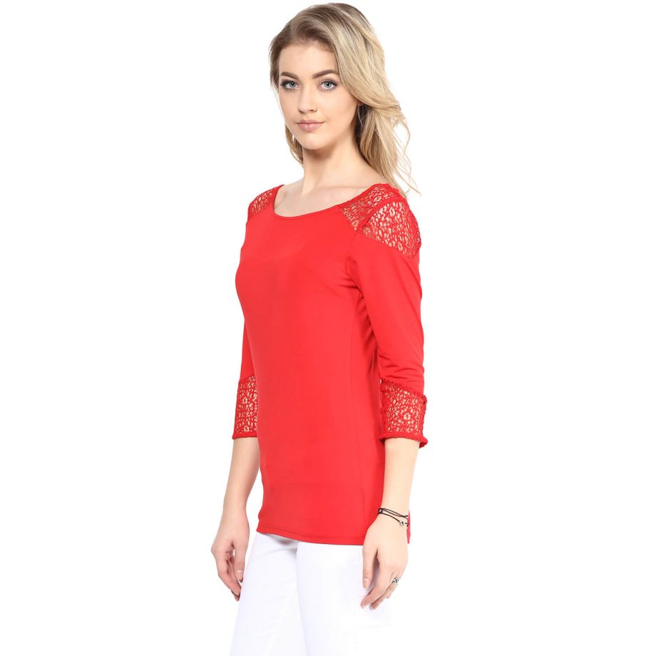 Buy Affordable Red Scoop Neck Detailed Top