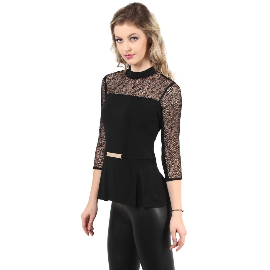 Buy Affordable Black Lace Peplum Top