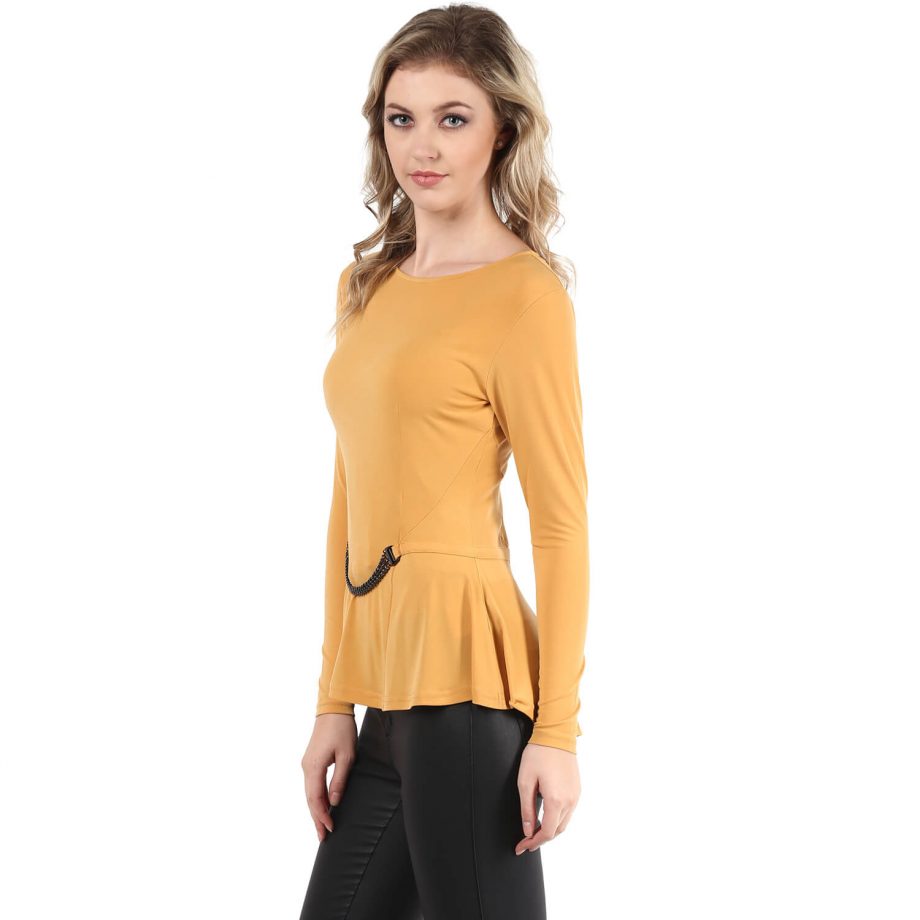 Mustard Peplum Top With Chain Embellishment at Best Price