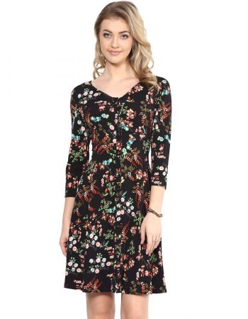 Buy black floral print skater dress