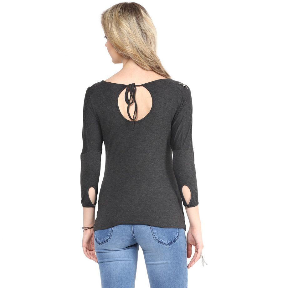 Online grey shoulder embellished women top