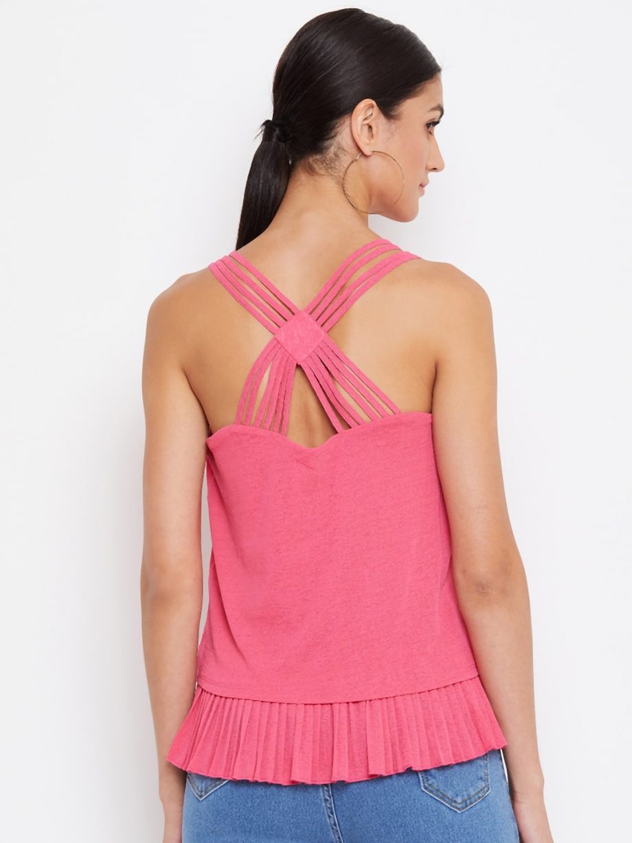 Affordable Pink Color Pleat Detail Layered Cami