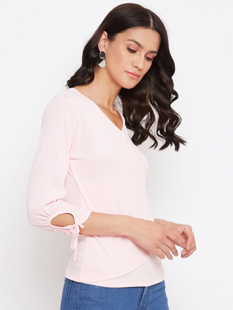 Front Wrapped Ring Baby Pink Top