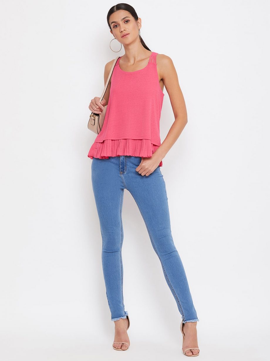 Buy Pleat Detail Layered Pink Color Cami