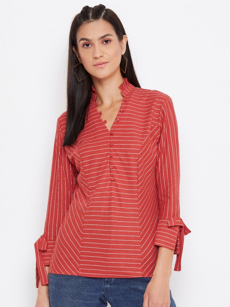 Striped Panelled Red Color Top