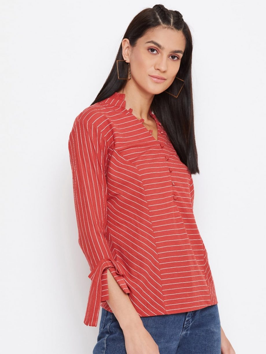 Buy Light Red Striped Panelled Top