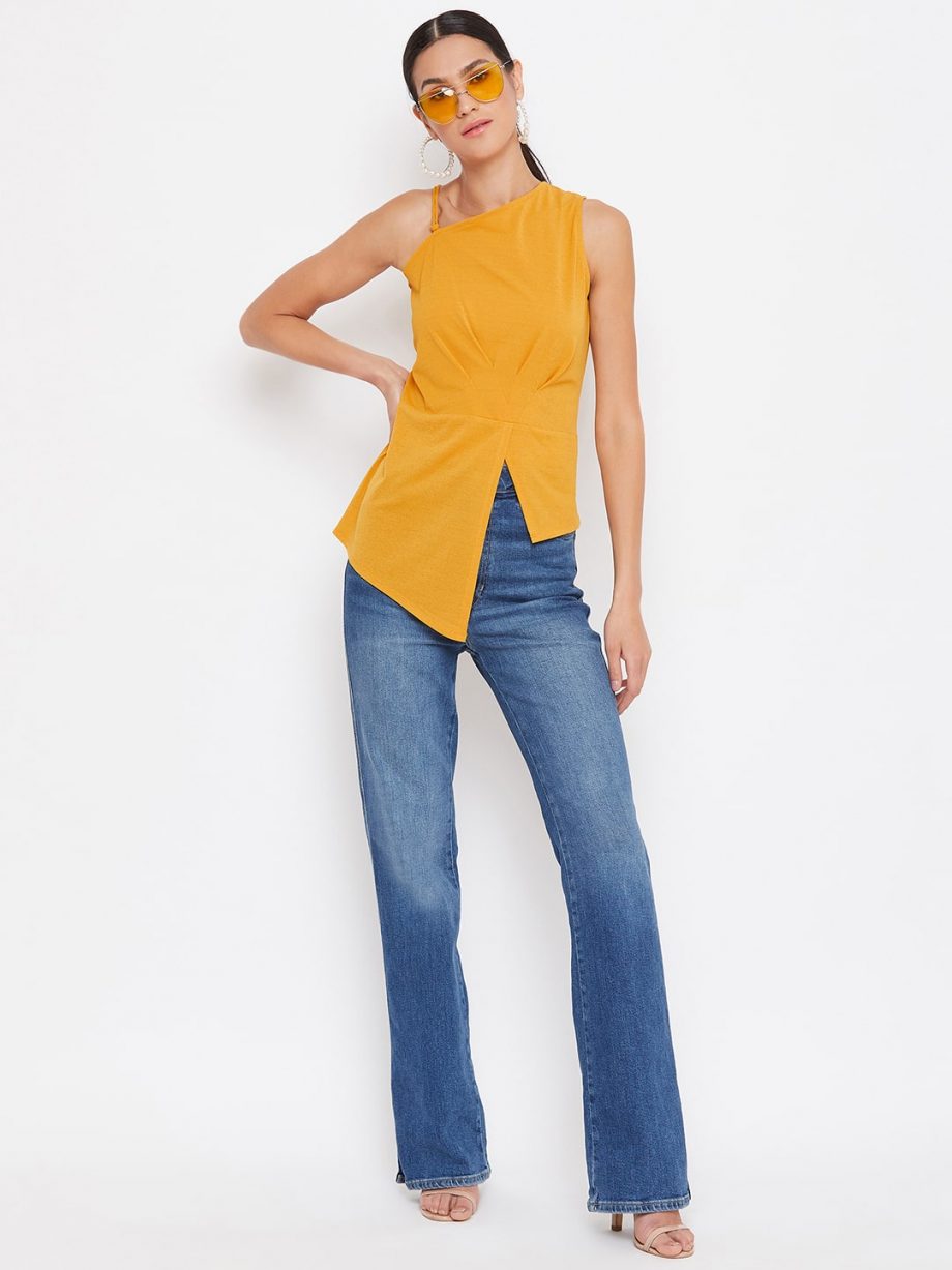 Buy Yellow Color Asymmetric Front High-Low Women Top
