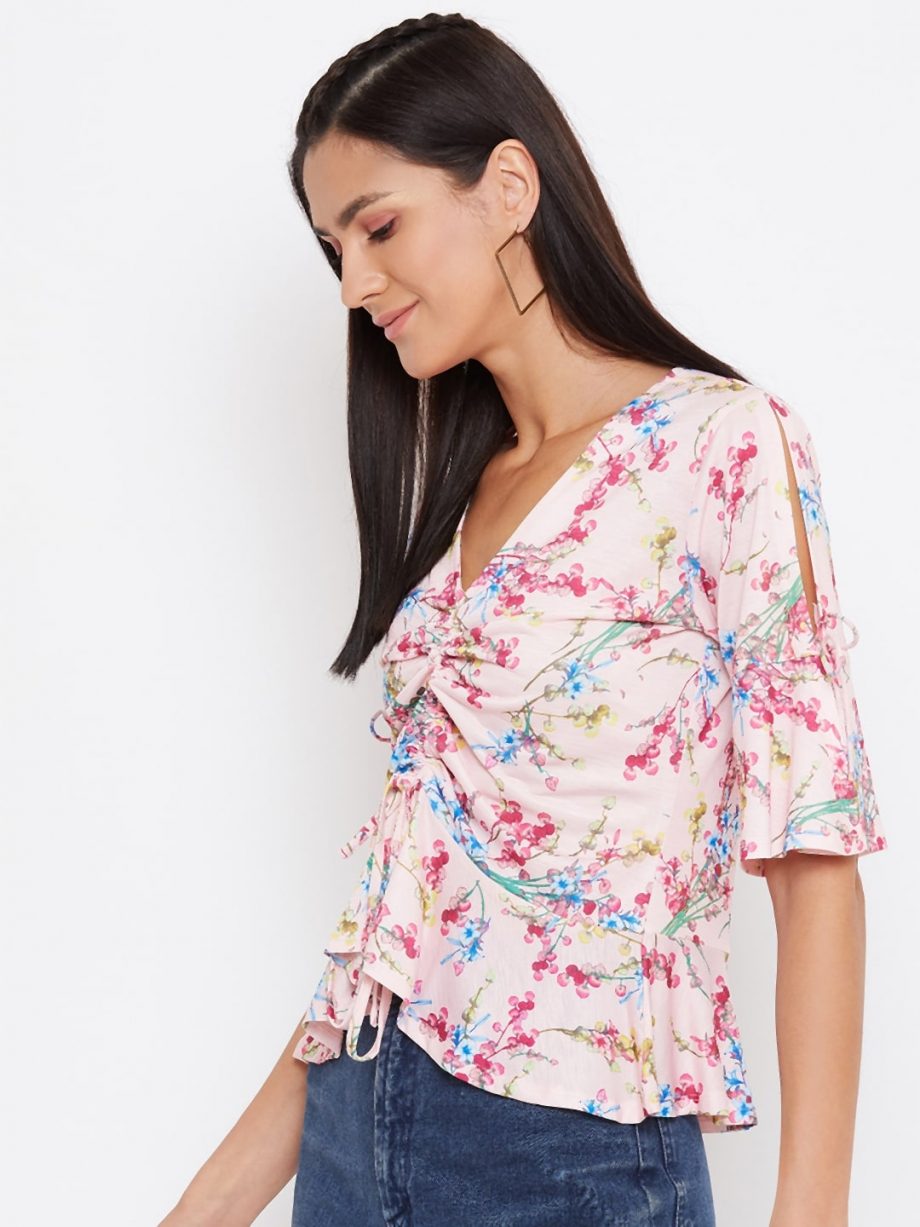 Shop Floral Print Draw Cord Pink Top