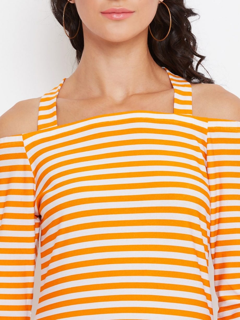 Online Shop Orange Stripe Bardot Top