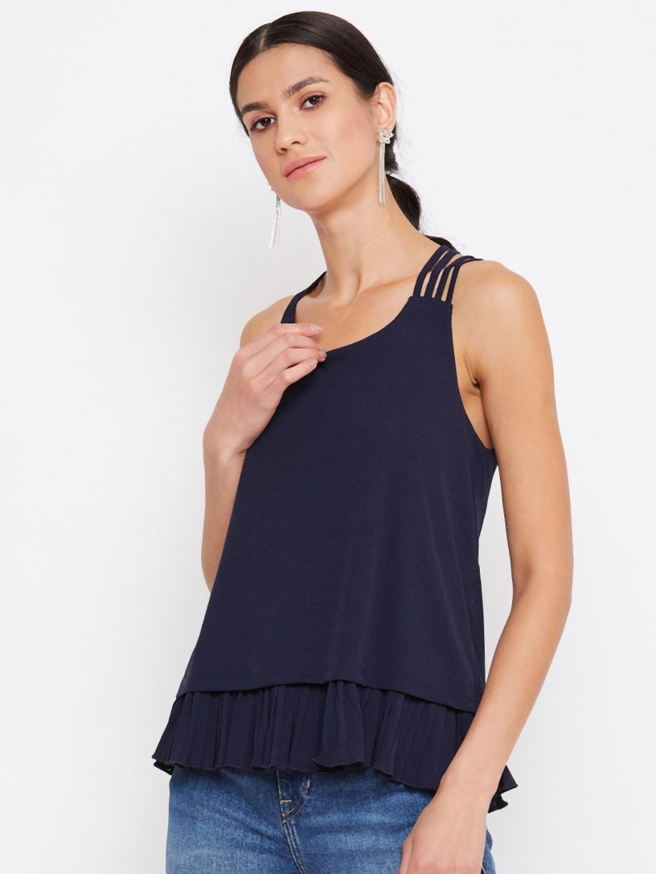 Shop Pleat Detail Layered Navy Blue Cami