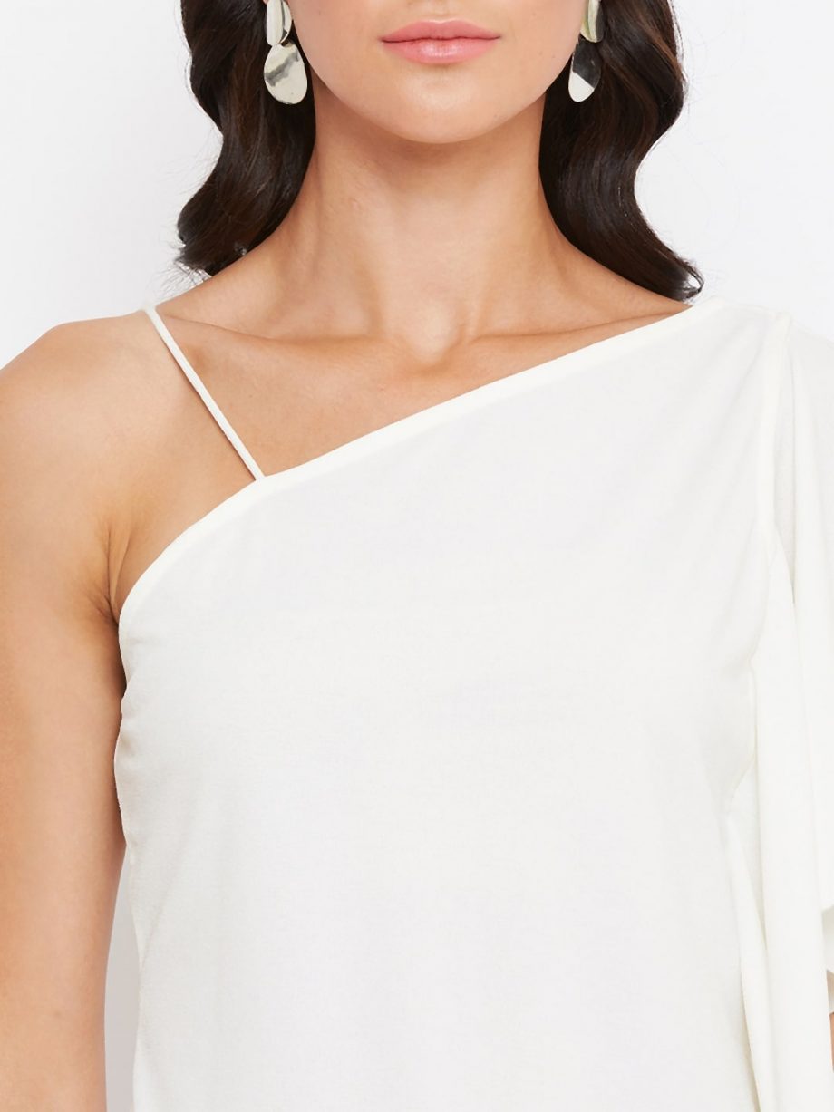 Off Shoulder Asymmetrical Frill White Top